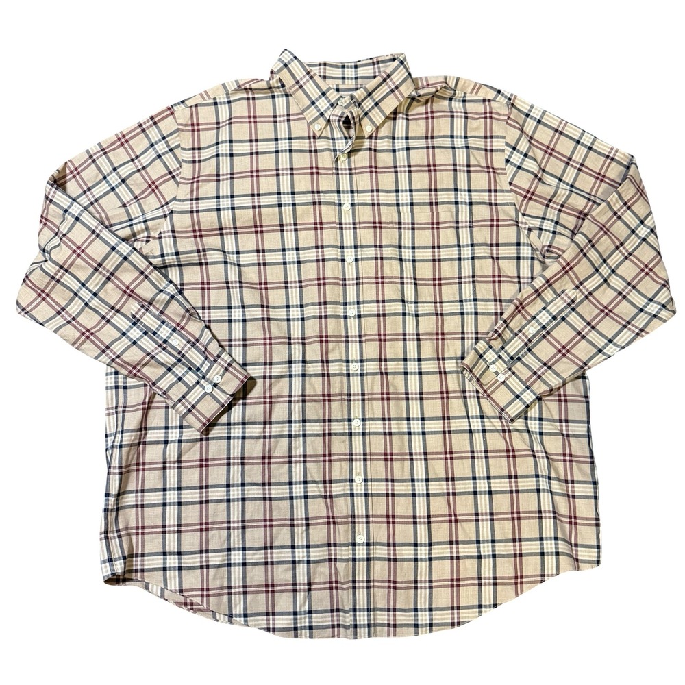 Brooks Brothers 2XLT Non-Iron Supima Cotton Plaid Button Down Shirt Tan Tartan